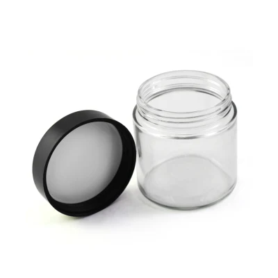 Confezione floreale da 3oz 4oz 6oz 8oz 10oz 14oz 16oz 18oz Vaso in vetro rotondo trasparente con imboccatura larga e lato dritto, a prova di bambino Vasetti con coperchio in Cr