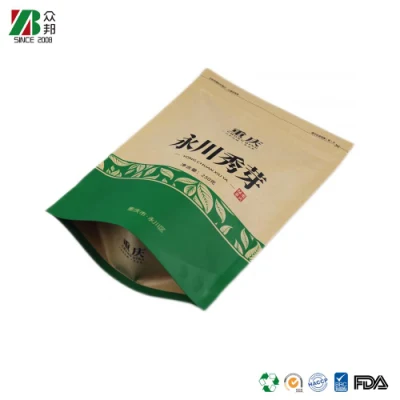 Confezione di carta Kraft plastica per tè/snack biodegradabile personalizzata con chiusura a zip Borsa