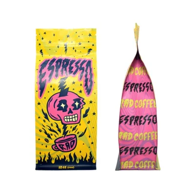 Stand up personalizzato con chiusura a zip a fondo piatto per tè laminato Confezione compostabile per alimenti Confezione flessibile sacchetti per caffè Pouch