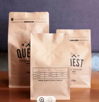 Carta per caffè Kraft biodegradabile compostabile da 250 gr con fascetta in stagno a fondo piatto Confezione a sacchetto per tè e caffè con valvola per il confezionamento del caffè