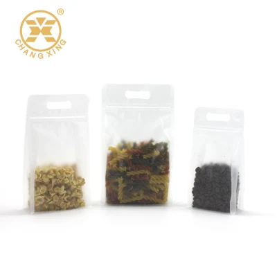 Confezione trasparente trasparente Quad 16oz snack Flat fondo otto lati Sacchetti con chiusura a cerniera standup 500 g per alimenti con fazzoletto di tenuta