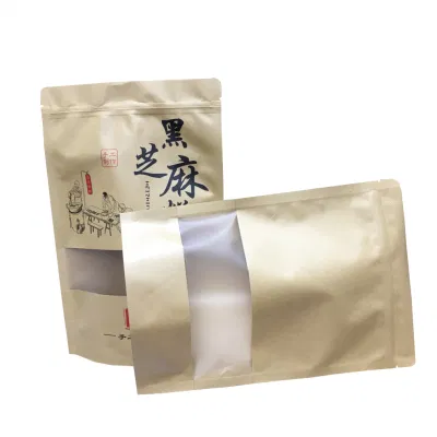 Buste per spuntini con zip personalizzate compostabili Confezione Sacchetto DOYPACK di carta da tè con zip e finestra