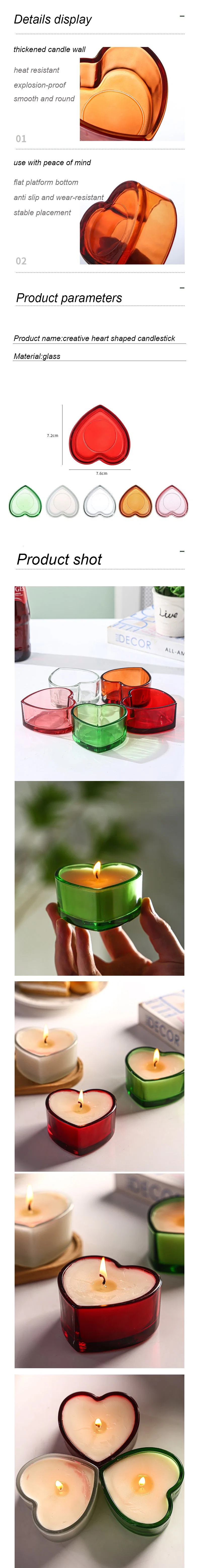 Wedding Marriage Proposal Romantic Valentine&prime;s Day Decorative Empty Candle Holder Red Love Heart -Shaped Glass Candle Jar