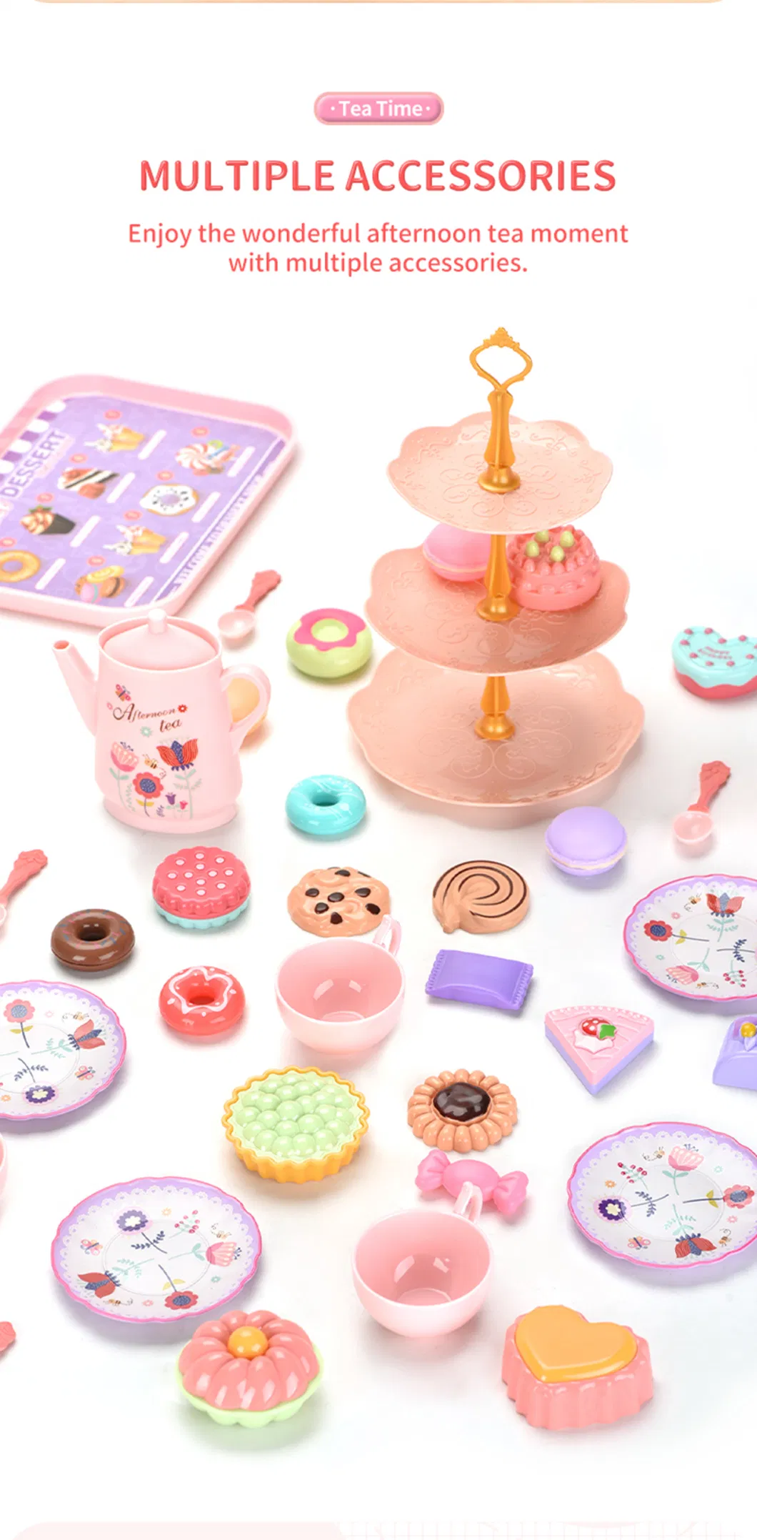 Sy Toys Girl Party Gift Box 3 Layer Dessert Stand Plastic Doughnut Cake Pretend Play Afternoon Tea Set Toy