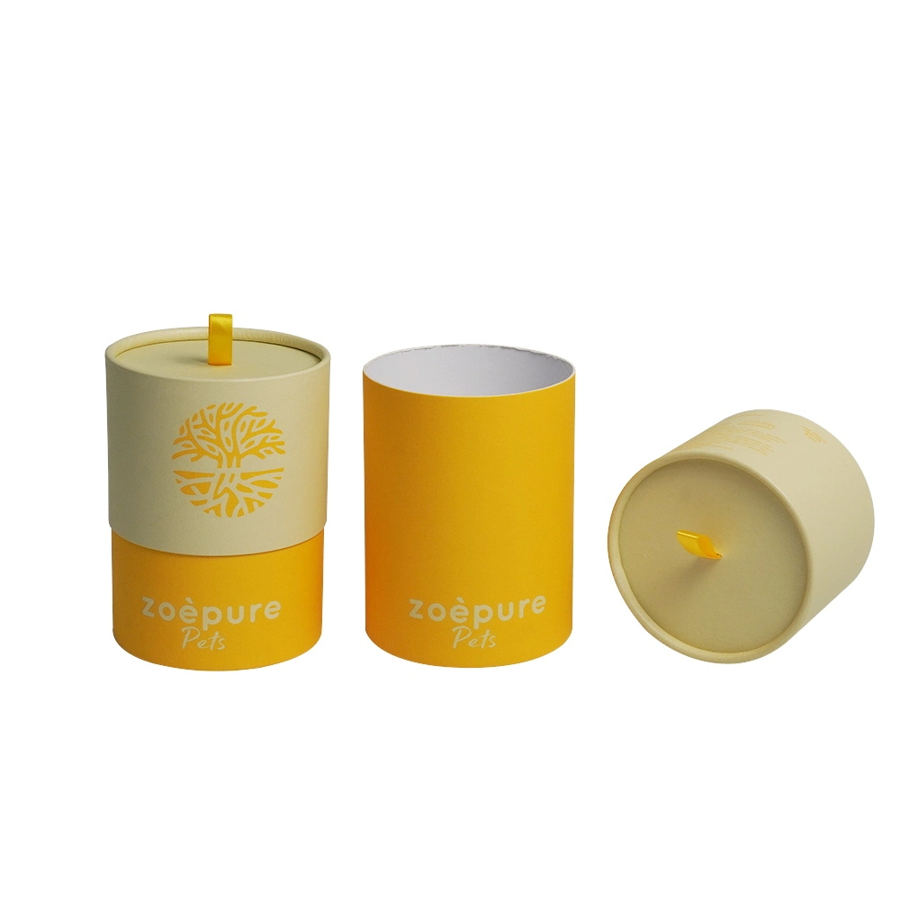 Firstsail Eco Friendly Yellow Round Cardboard Black Tea Kraft Paper Tube Canisters Gift Candle Jar Reed Diffuser Cylinder Box Packaging