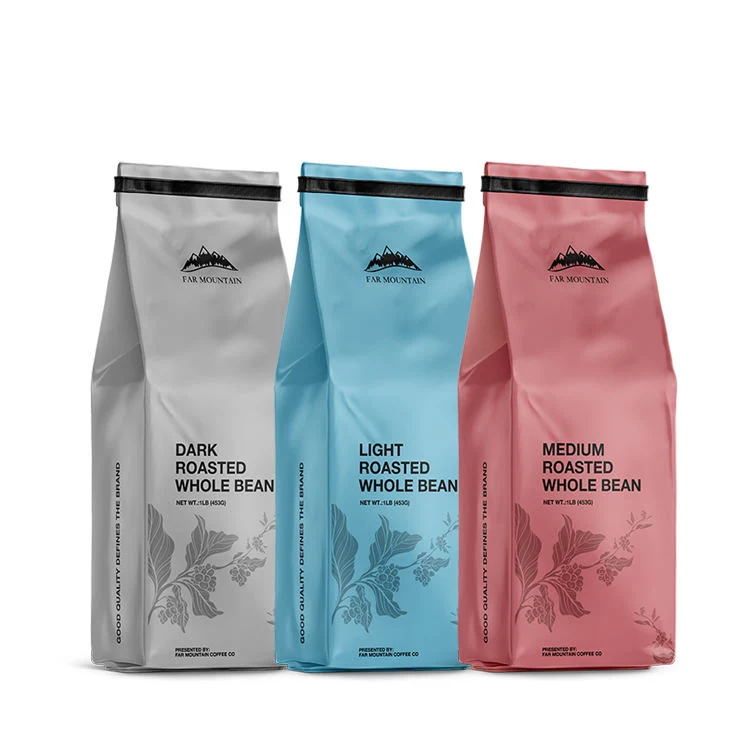 Custom Printed Resealable 1lb 100g 250g 500g 1kg Compostable Plastic Ziplock Flat Bottom Empty Coffee Pouches Bags with Valve