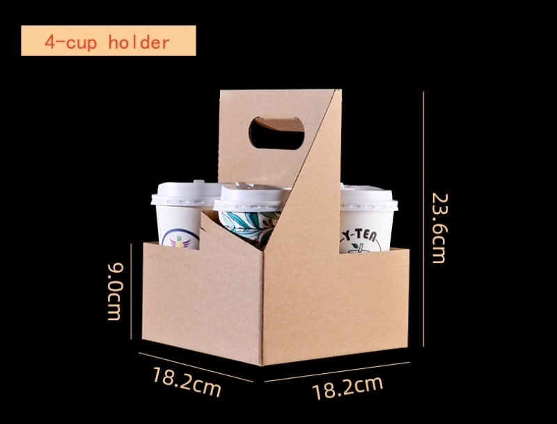 Wholesale Corrugated Paper Portable Cup Holder Milk Tea Coffee Beverage Packaging Cup Holder