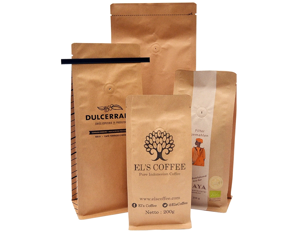 Degradable Brown Kraft Paper Standing Custom Artwork Print Reusable Ziplock Smell Proof Pouch Food Packaging Snack Tea Bag