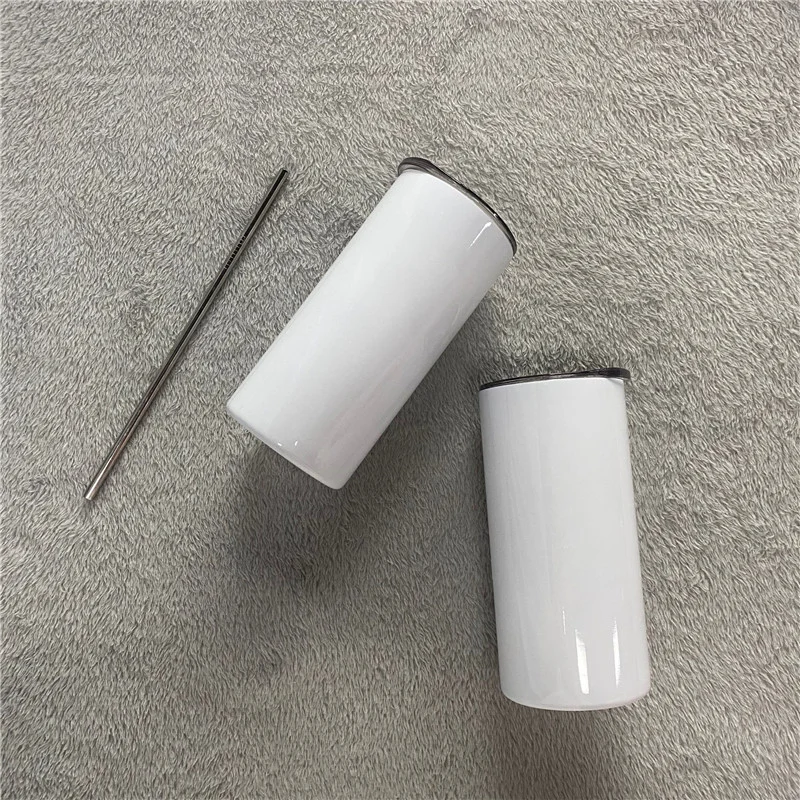15oz 20oz 30oz Blank Sublimation White Blank DIY Total Straight Non Tapered All Straight Stainless Steel Vacuum Insulated with Metal Straws Lids Shrink Wrap