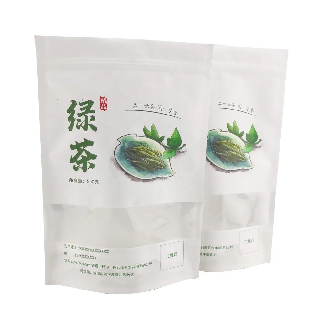 Customized Food Grade Packaging Plastic White Kraft Paper Empty Tea Packing Bag