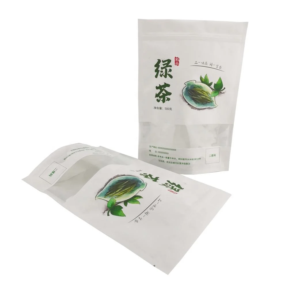 Customized Food Grade Packaging Plastic White Kraft Paper Empty Tea Packing Bag