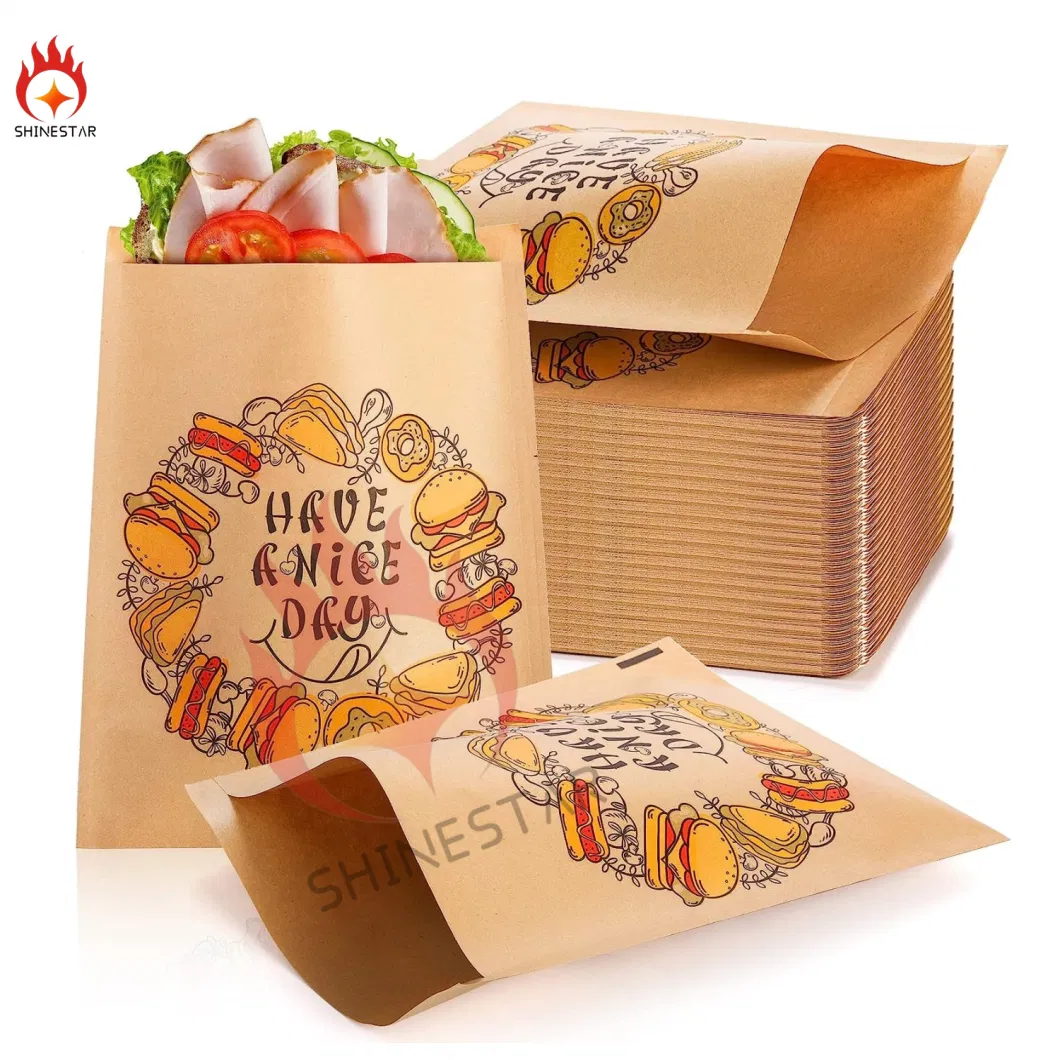 6.7&quot; X 8&quot; Brown Paper Treat Bags Grease Resistant Kraft Bags Small Flat Envelopes Favor Bags for Cookies Snacks Candy Donut Hamburger