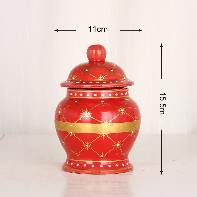J278r Cutie Desktop Decoration Ceramic Red Ginger Jar Vase Sitting Room Mini Candy Black Tea Canister Honey Jar