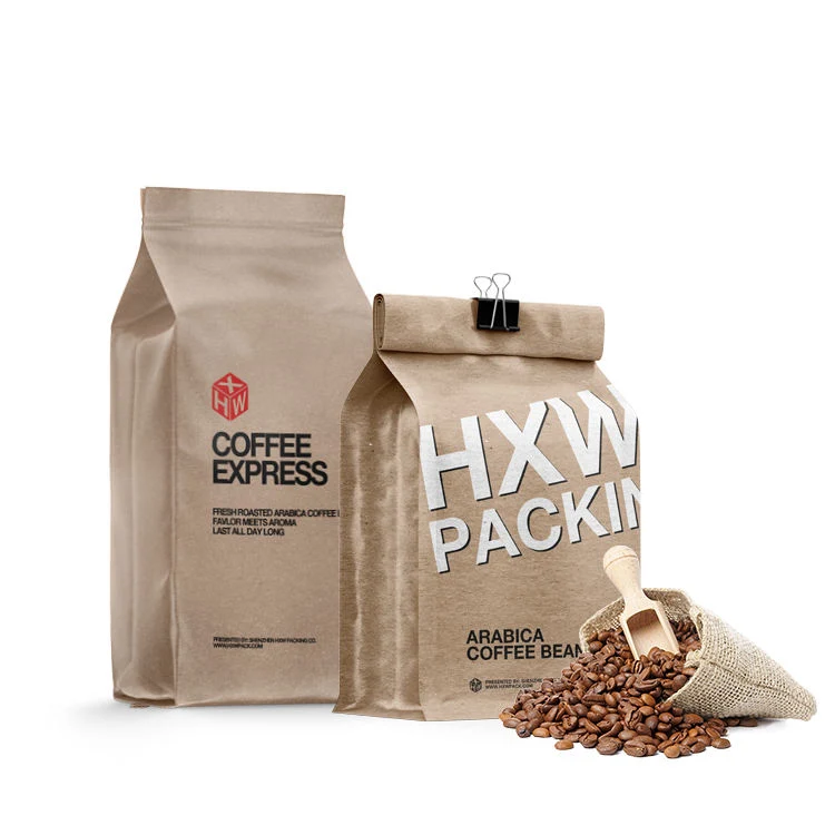 Custom Printed Resealable 1lb 100g 250g 500g 1kg Compostable Plastic Ziplock Flat Bottom Empty Coffee Pouches Bags with Valve