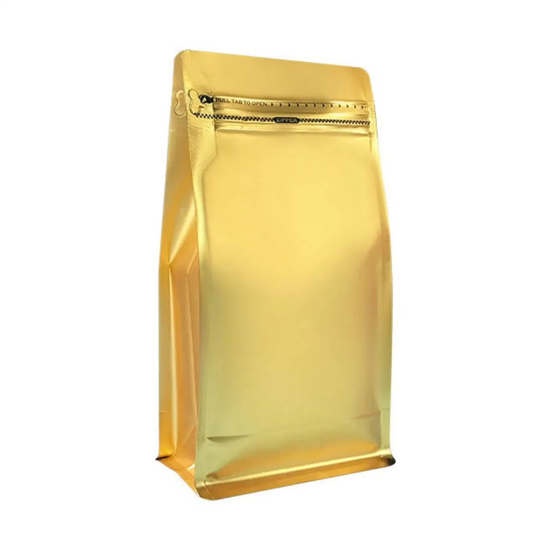 Kraft Empty Flat Bottom Tea Packaging Bags with Valve Zipper and Window