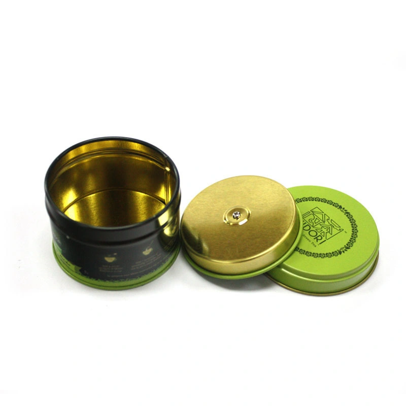 4oz Custom Empty Round Airtight Loose Tea Tin Cans with 2 Lids