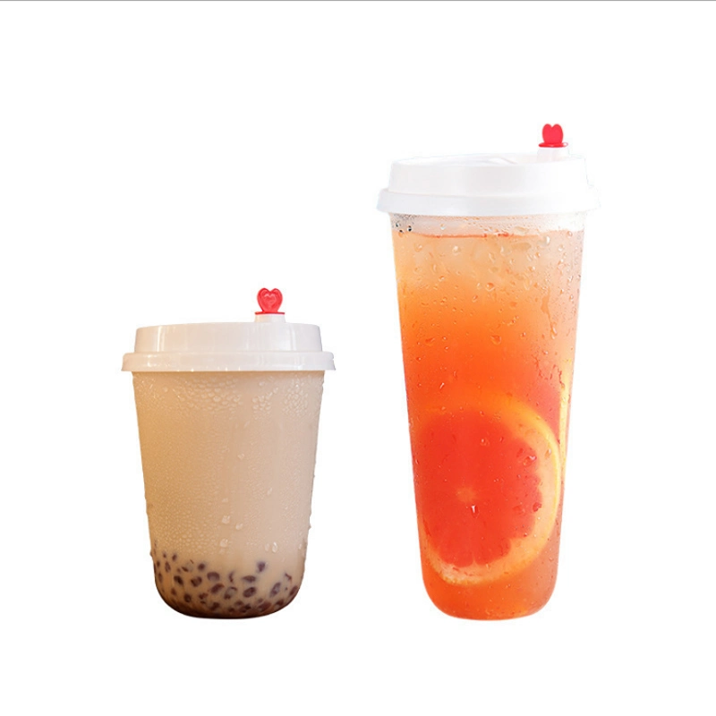 Disposable Milktea Cup 500ml 700ml Slim Empty Plastic PP Cold Press Juice Cup with Colorful Cap Customized Logo