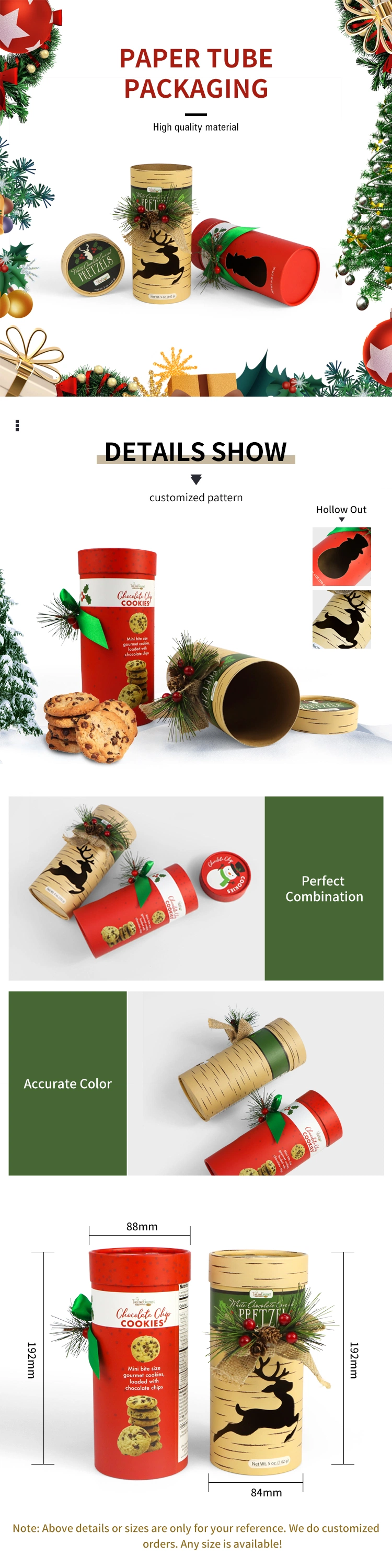 Firstsail Custom Cylinder Cardboard Food Macaron Brownie Christmas Gingerbread Cracker Dessert Packaging Box Gift Paper Tube Package
