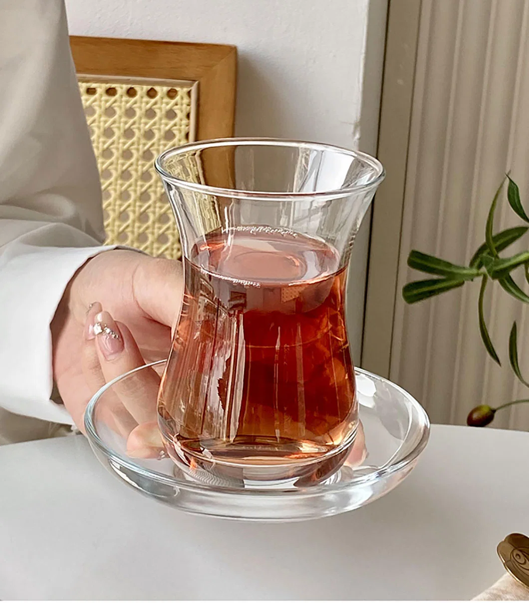 Turkish Red Tea Cup Heat-Resistant Glass with Dish European Afternoon Tea Snack Dish Coffee Extract Flower Tea Small Cup