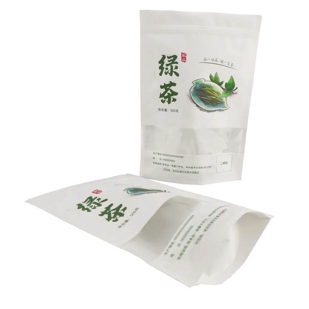 Customized Food Grade Packaging Plastic White Kraft Paper Empty Tea Packing Bag