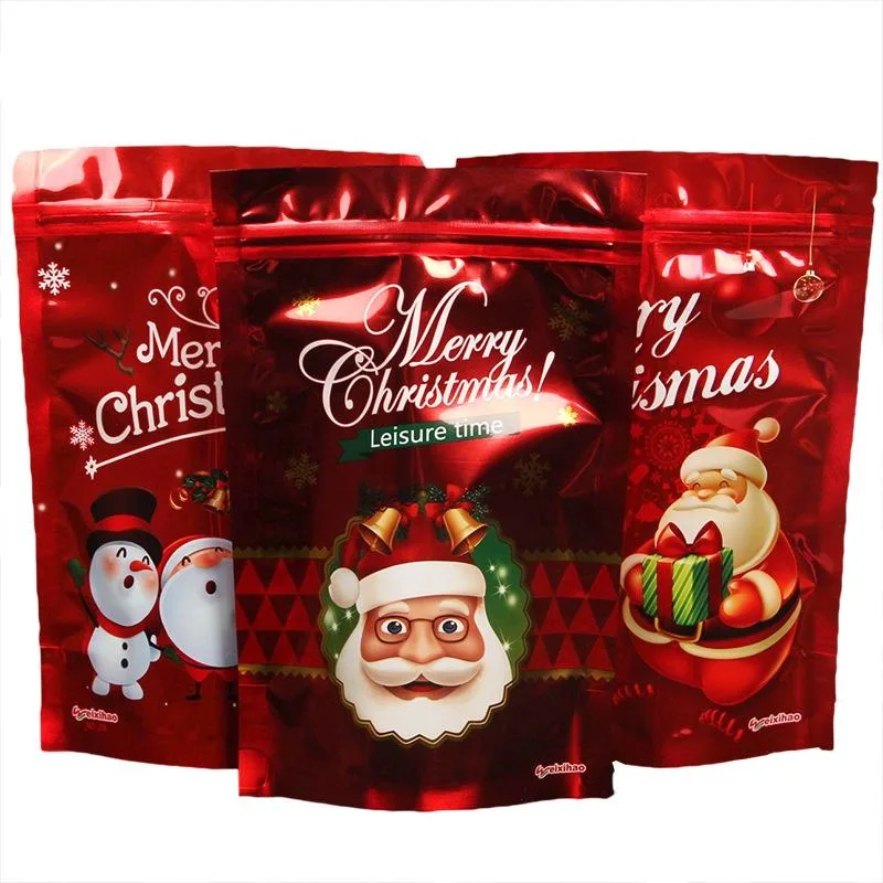 Beautiful Christmas Stocking Merry Sock Shaped Plastic Frost Window Transparent Pouch Bags Doypack Packaging with Zipper Lock