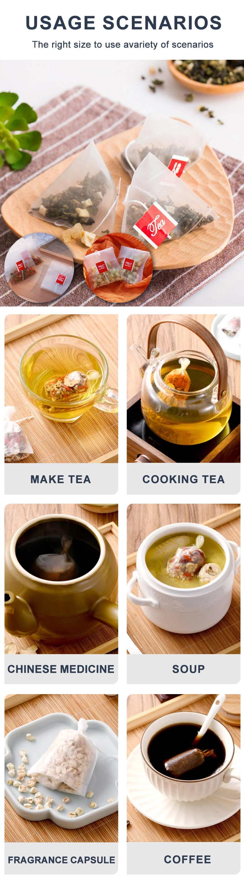 PLA Nylon Corn Fiber Customize Empty Tea Bag Pyramid for Loose Tea