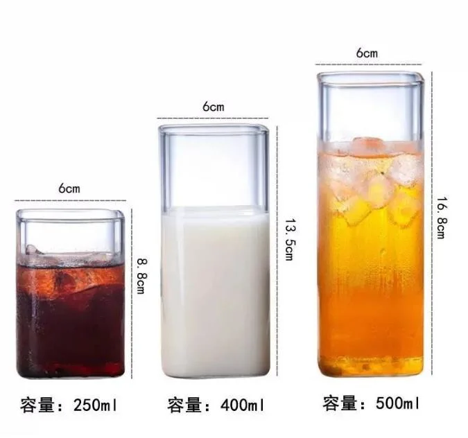 Square Boba Cup Bubble Tea Glass Tumbler Morning Reusable Coffee Milk Tea Water Drinking Glasses Cups