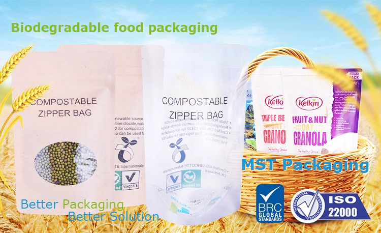 Food Grade Window Brown Craft Paper Coffee Packaging Bag Corn Biodegradable