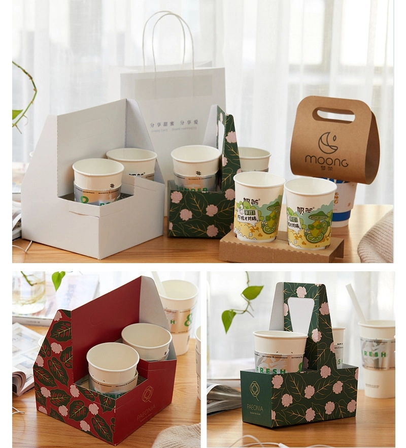 Wholesale Corrugated Paper Portable Cup Holder Milk Tea Coffee Beverage Packaging Cup Holder