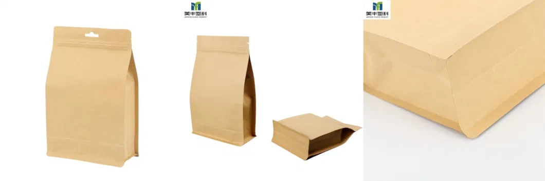 Custom 100% Biodegradable Material Flat Bottom Zip Lock Brown Kraft Paper PLA Coffee Tea Packaging Bag