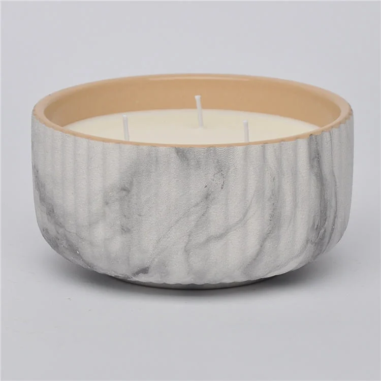 Modern Home Decoration Matte Cylinder Marble Tea Light Candle Container Decorative Candle Jars Ceramic Candle Jar