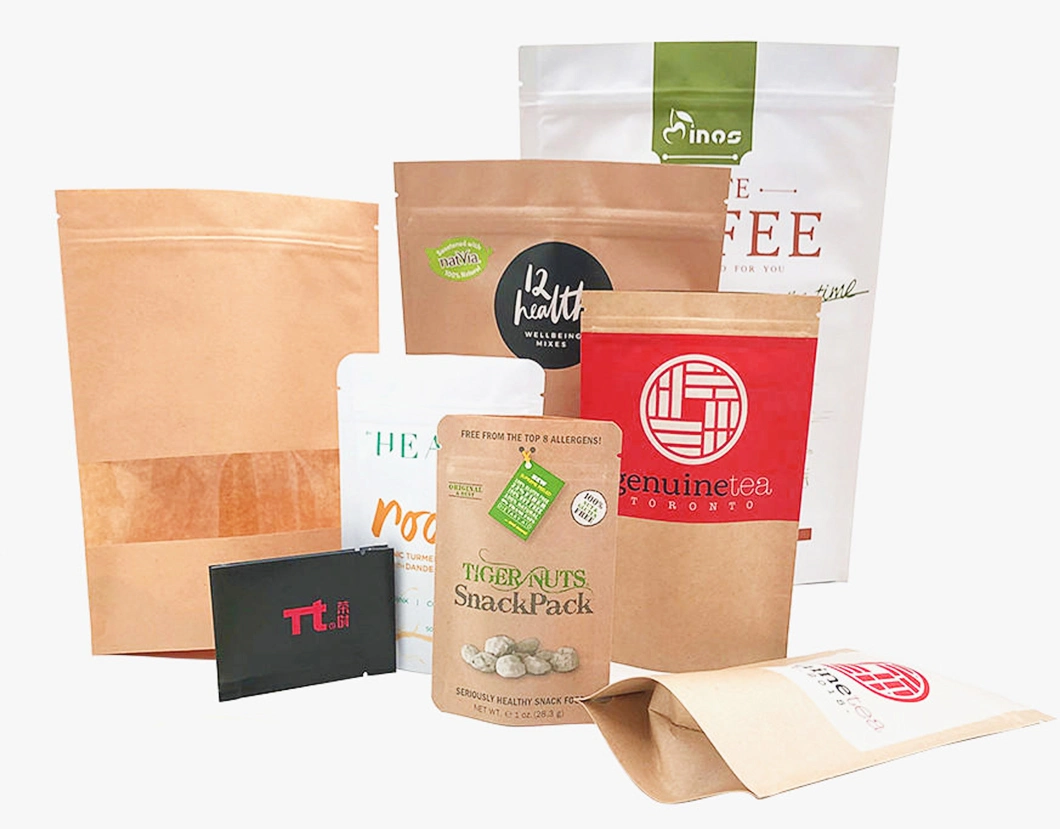 Digital Printed Biodegradable Kraft Paper Ziplock Stand up Pouches Packaging for Tea Coffee Bean Bag
