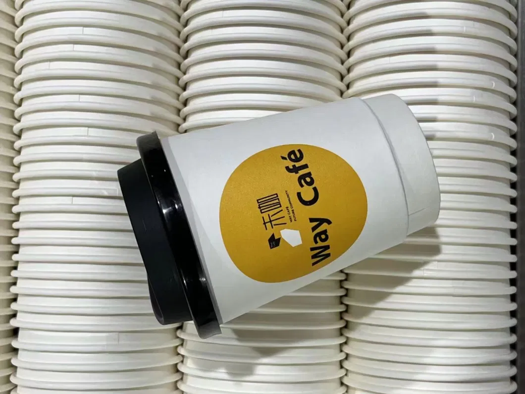 Disposable White Coffee Cup Paper Cup Hot Drink Packaged Milk Tea Cup Commercial Thickened Double Layer Paper Cup with Lid Wholesale Customization