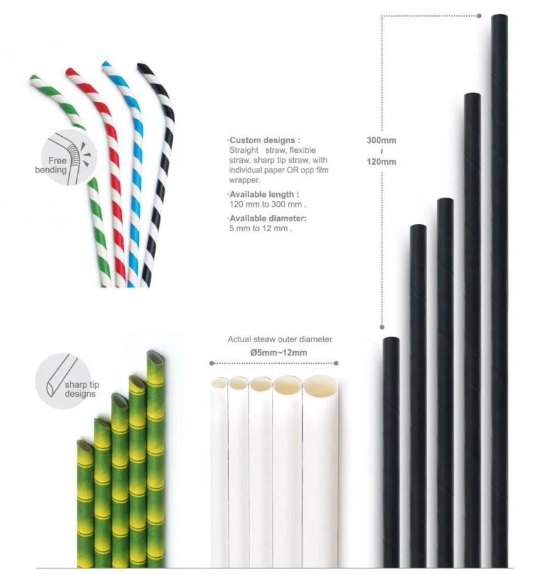 Eco Friendly Disposable Biodegradable Bubble Tea Straw Individually Wrapped Paper Drinking Straws