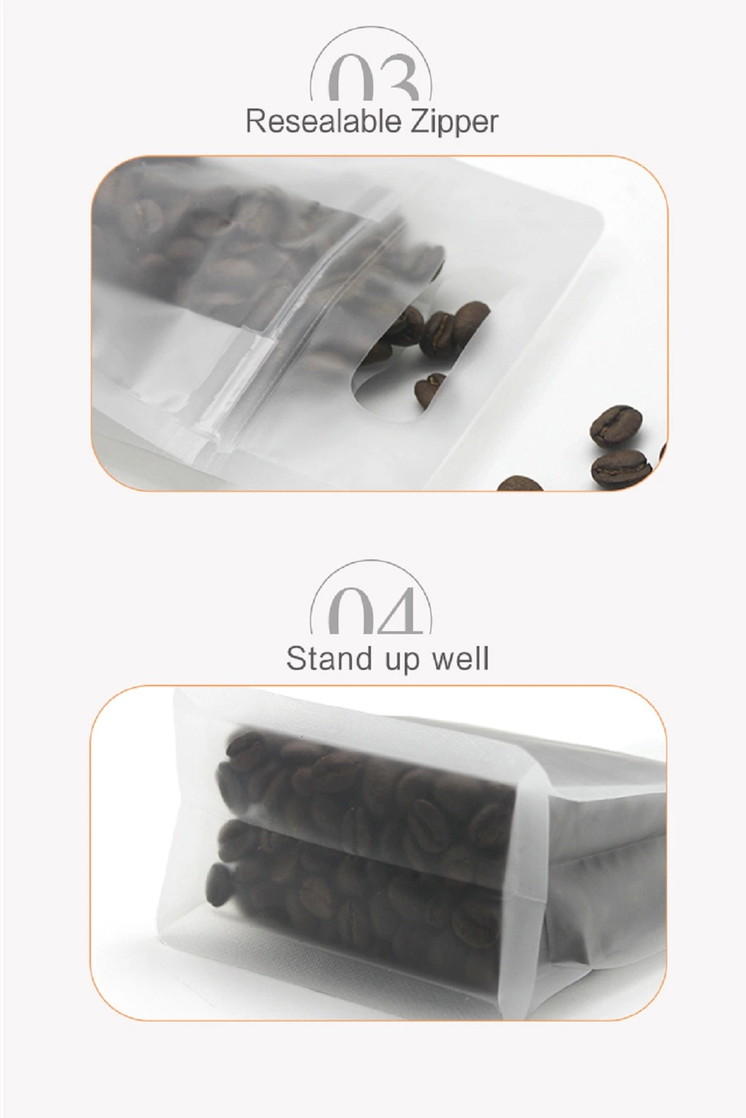 Clear Transparent Boxpouch Quad 16oz Snack Flat Bottom Eight Side Seal Gusseted Food Pouch 500g Standup Zipper Lock Package Bags