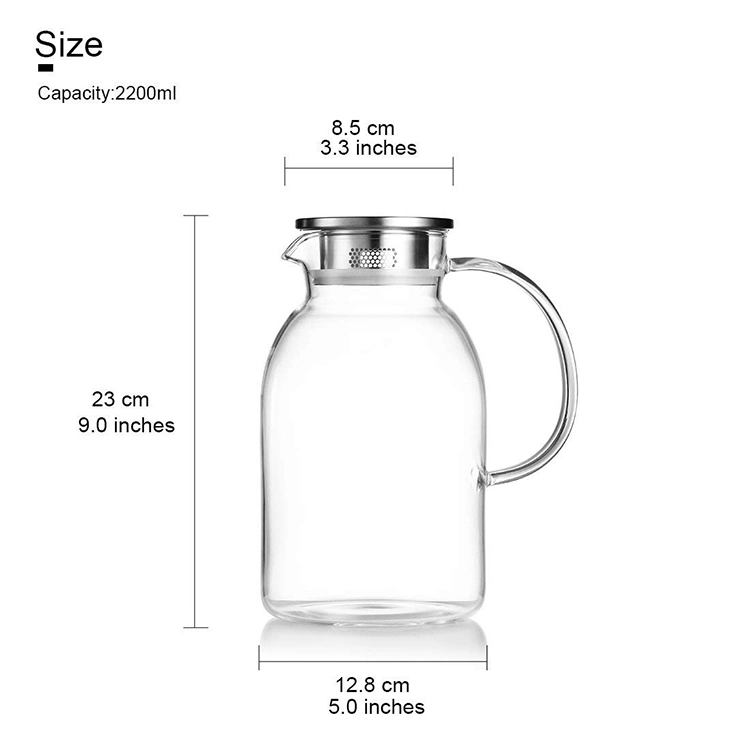 1.6 Liter Glass Pitcher with Lid Covered Iced Tea Pitcher Water Jug