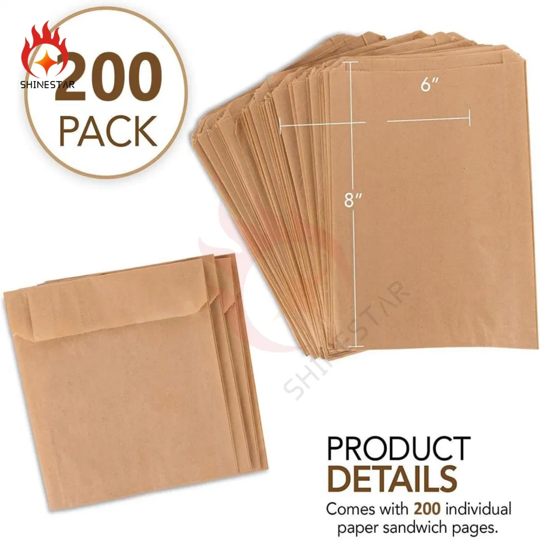 Opaque Kraft Paper Sandwich Kraft Brown Biodegradable and Compostable Food Grade Packaging Bags