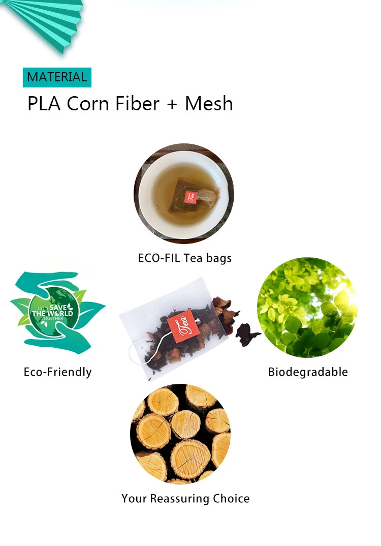 Biodegradable Corn Mesh Tea Bags with Pyramid Shape and Size 65 X 80mm (PLA-0608M)