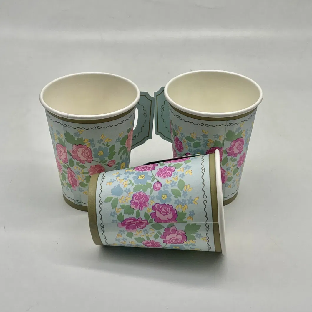 7ozdouble Sided Custom Printed Paper Cup with Handle Afternoon Tea Cup