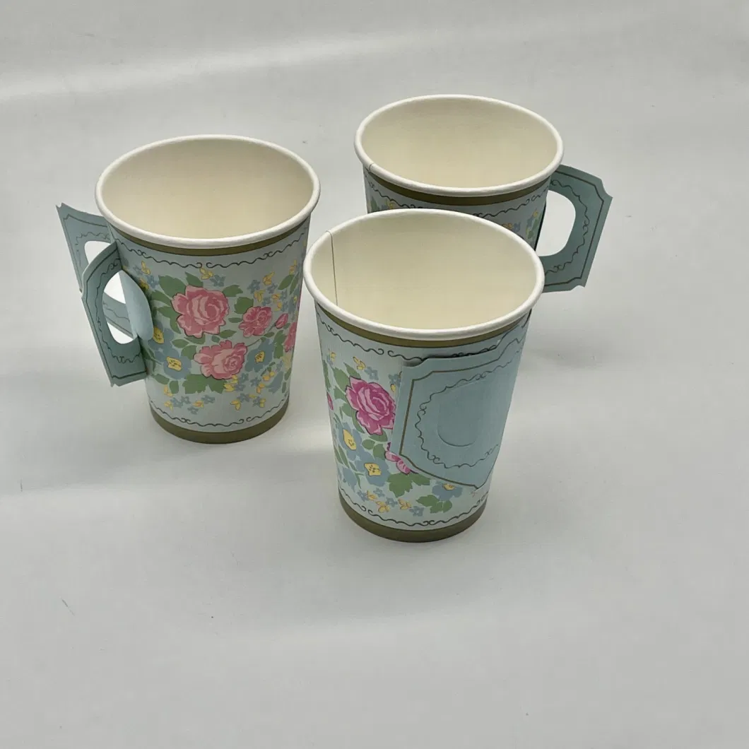 7ozdouble Sided Custom Printed Paper Cup with Handle Afternoon Tea Cup