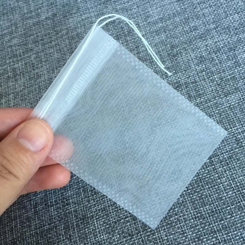 5*6.5cm Wholesale Natural Biodegradable Drawstring Nylon Empty Tea Bag with Custom Logo