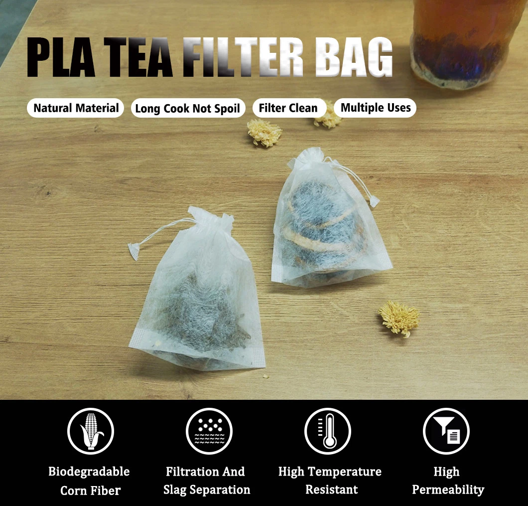 Custom Logo PLA Corn Fiber Tea Bags Empty Biodegradable Tea Filter Bag with Inner Drawstring Tea Bag Packaging