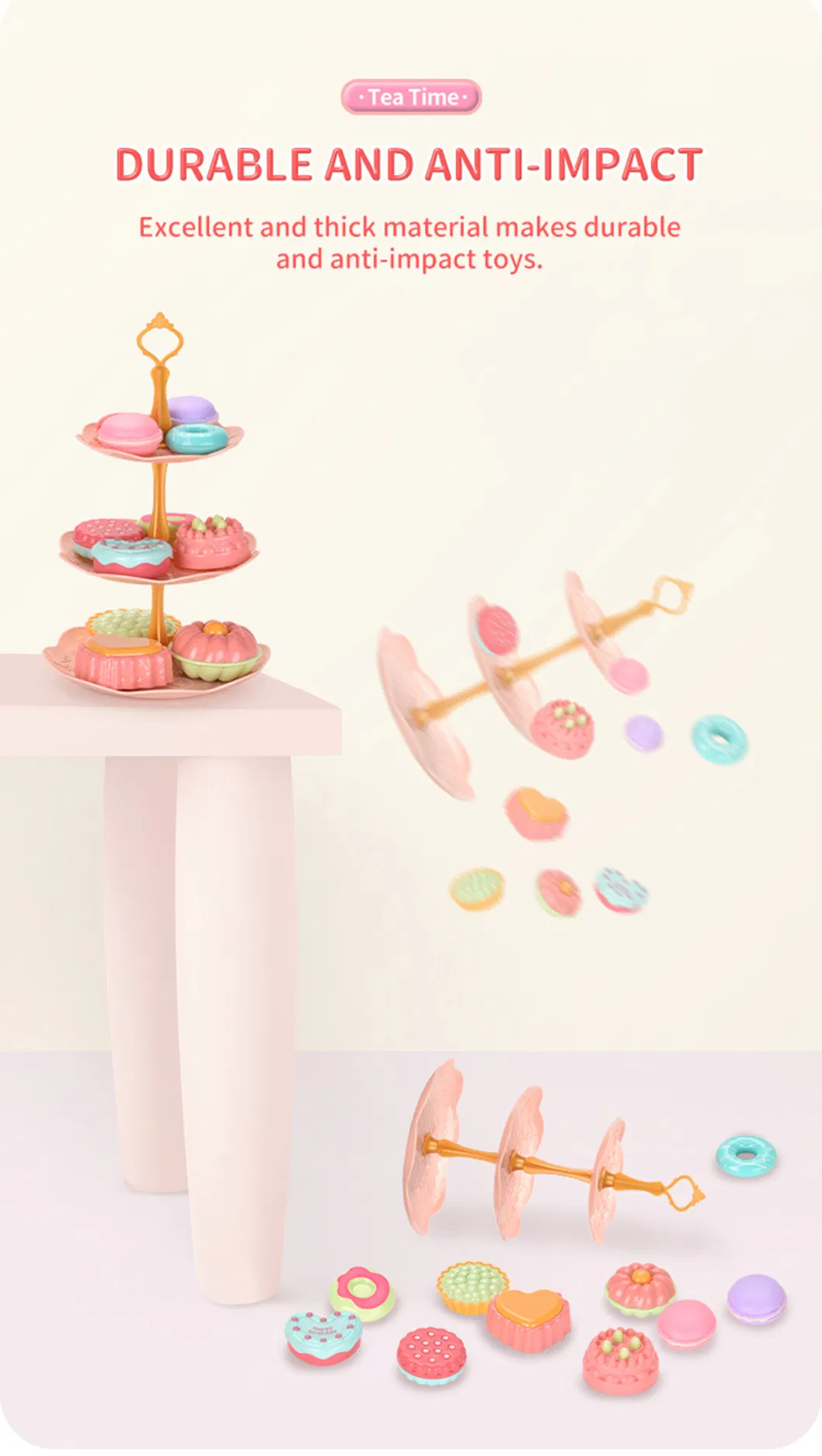 Sy Toys Girl Party Gift Box 3 Layer Dessert Stand Plastic Doughnut Cake Pretend Play Afternoon Tea Set Toy