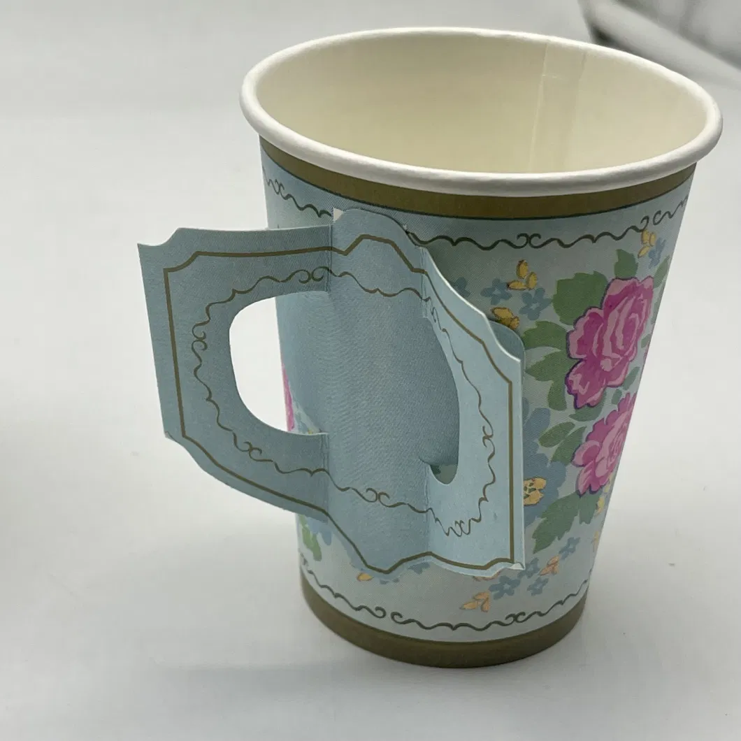 7ozdouble Sided Custom Printed Paper Cup with Handle Afternoon Tea Cup