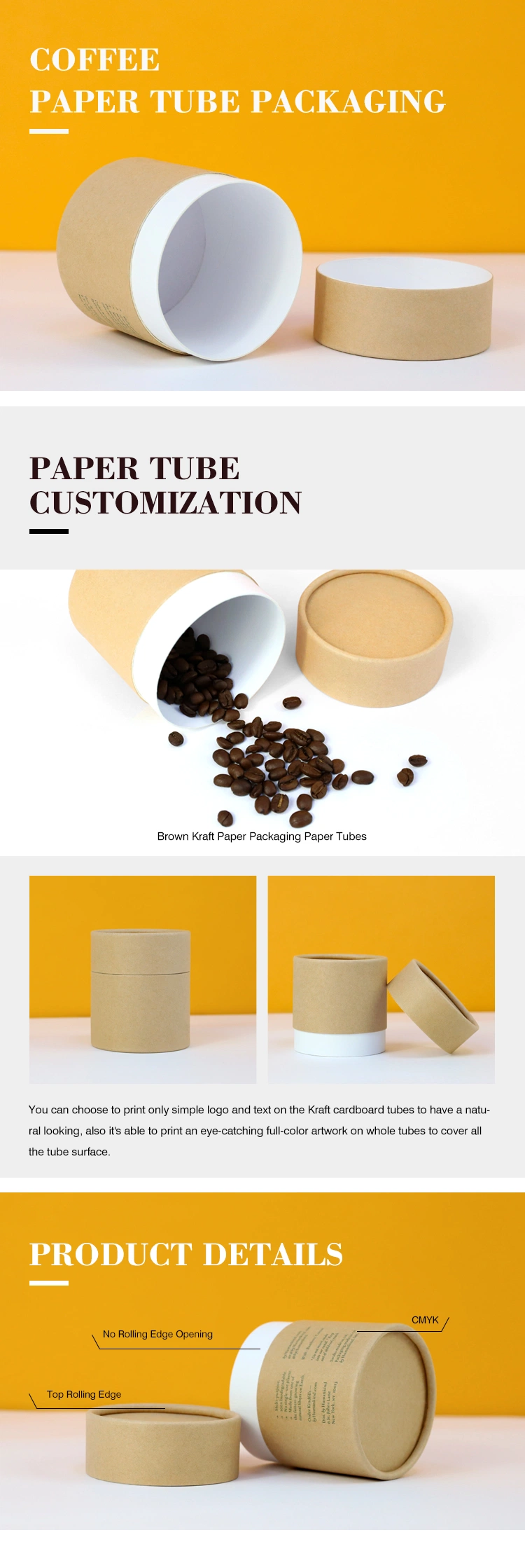 Firstsail High Quality Biodegradable Paper Kraft Packing Box Gift Coffee Tea Food Cosmetic Lipbalm Cylinder Tube Packaging
