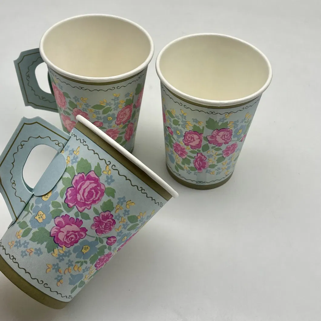 7ozdouble Sided Custom Printed Paper Cup with Handle Afternoon Tea Cup
