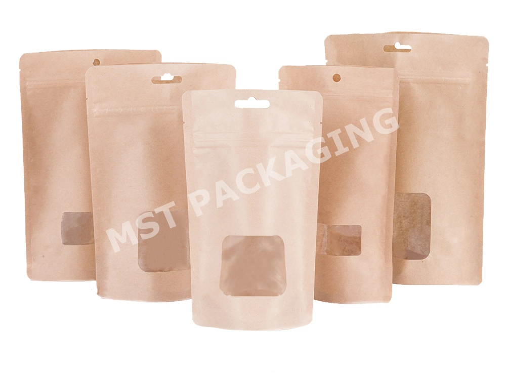 Food Grade Window Brown Craft Paper Coffee Packaging Bag Corn Biodegradable