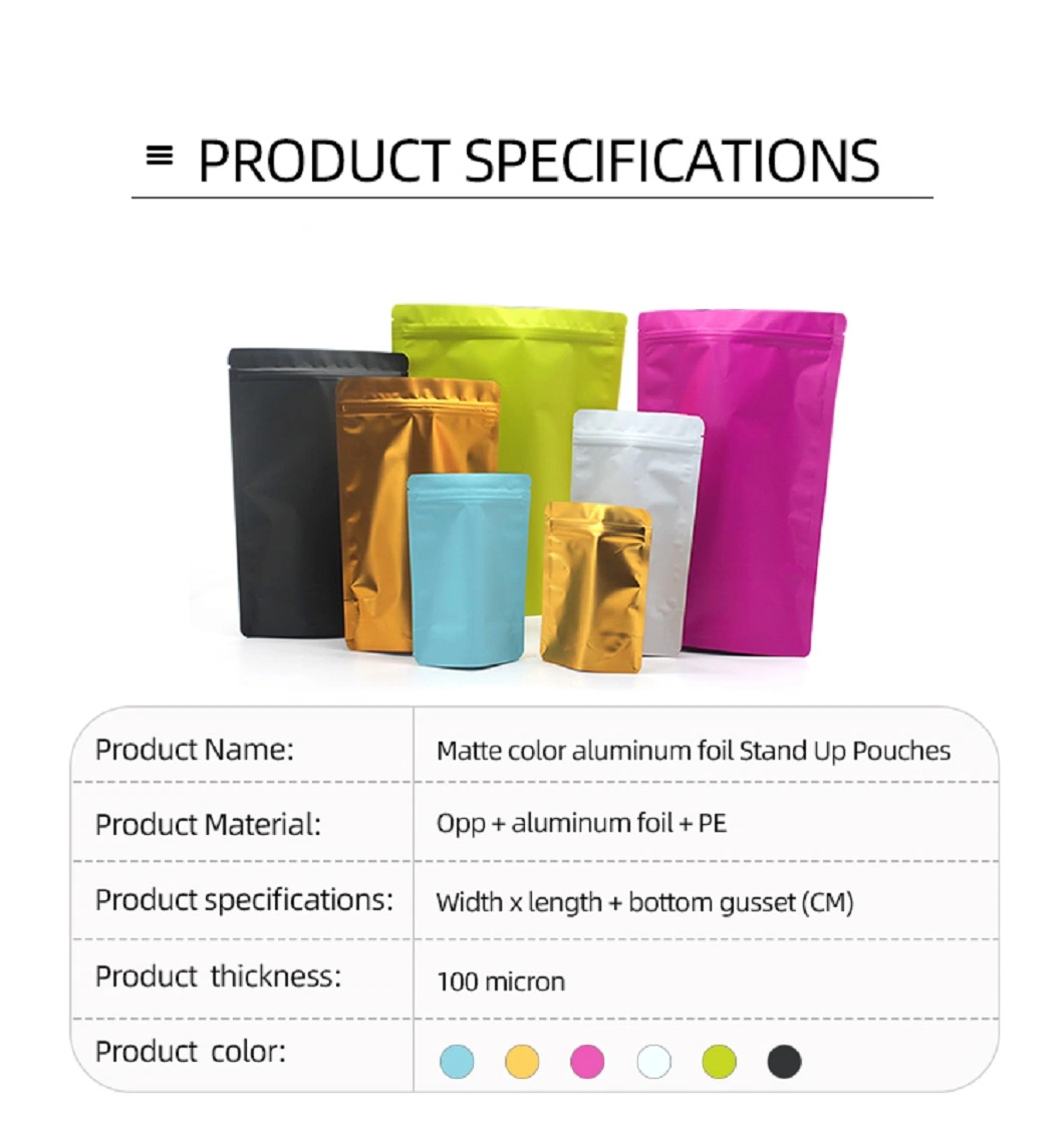 Wholesale Matte Printing 250g 500g 1kg Zip Top Aluminum Foil Self Standing Bags Food Packaging Bag