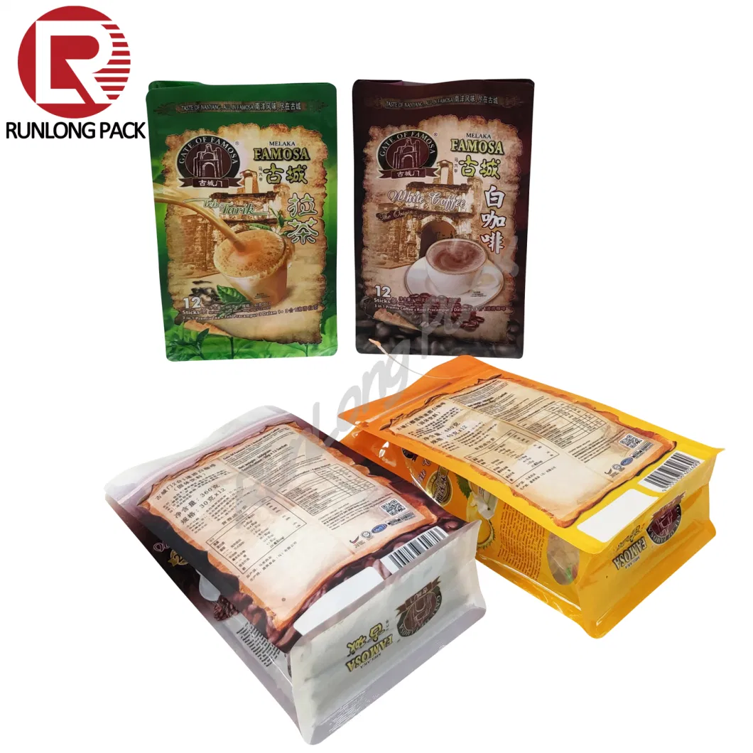 Compostable Empty Flat Bottom Coffee Bags with Valve and Zipper for Coffee Bean/Tea Packaging