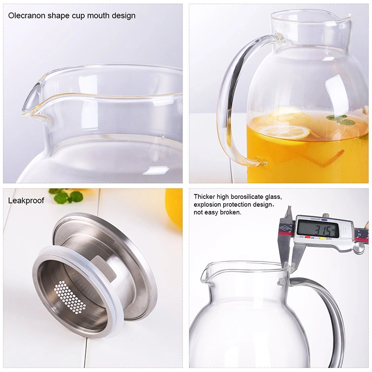 1.6 Liter Glass Pitcher with Lid Covered Iced Tea Pitcher Water Jug